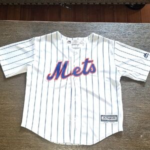 Majestic Kids White and Blue Striped Mets Shirt